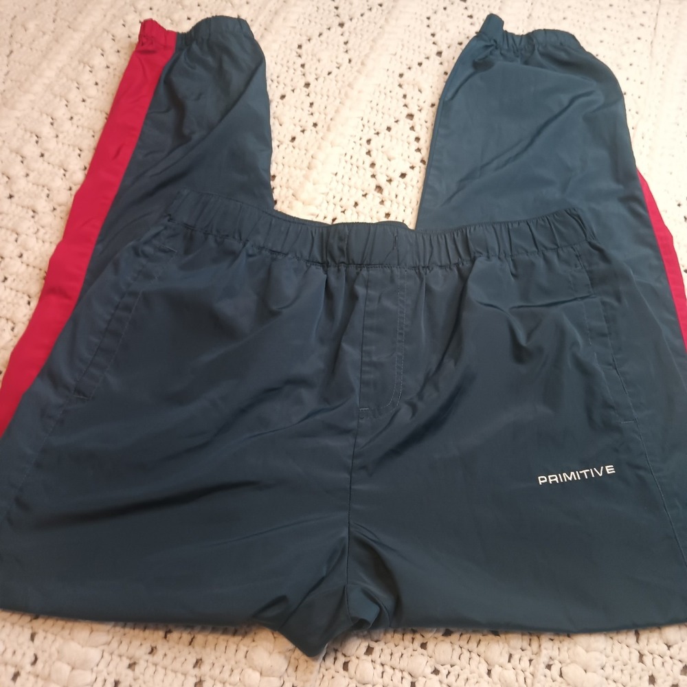 Primitive Skateboarding Nylon Track Pants Navy Red Tapered Joggers L Swooshy Y2K - Picture 2 of 9